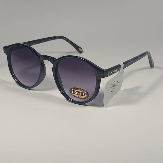 Fossil Round FW221 Women’s Sunglasses Shiny Black Marble / Smoke Gradient Lens - Sunglasses