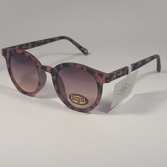 Fossil Round Brow Bar FW210 Sunglasses Brown Pink Tortoise Frame Gradient Lens - Sunglasses