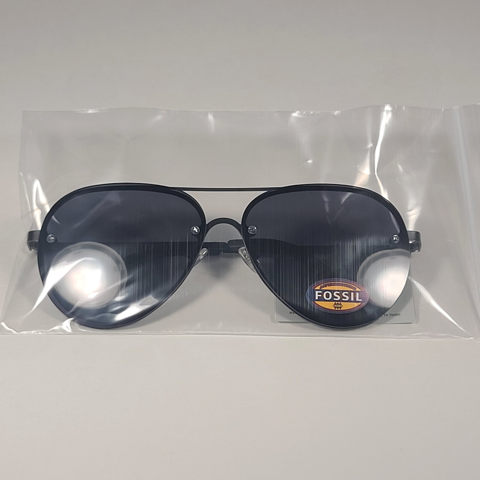 Fossil FW217 Rimless Aviator Sunglasses Matte Black Gunmetal Frame Gray Lens - Sunglasses