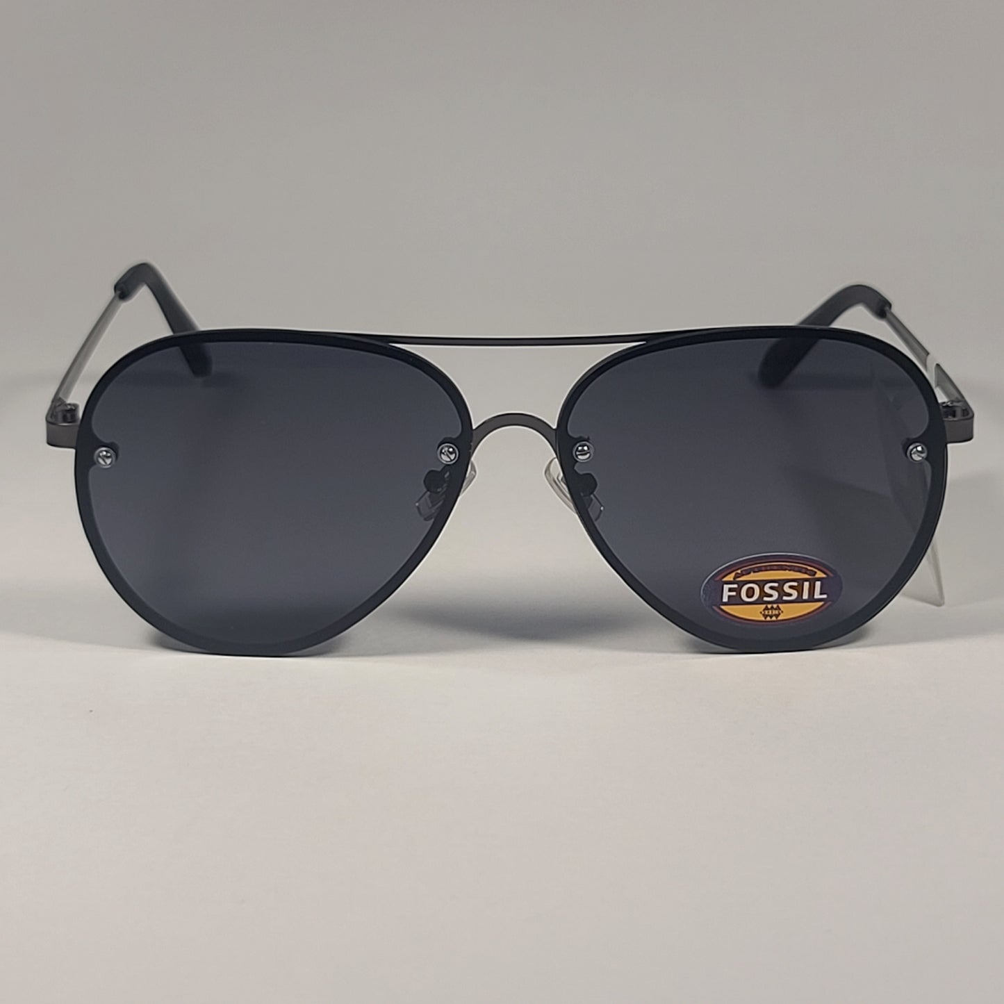 Fossil FW217 Rimless Aviator Sunglasses Matte Black Gunmetal Frame Gray Lens - Sunglasses