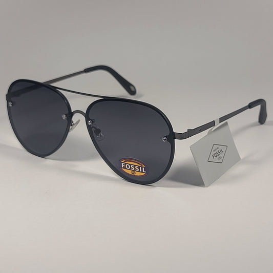 Fossil FW217 Rimless Aviator Sunglasses Matte Black Gunmetal Frame Gray Lens - Sunglasses
