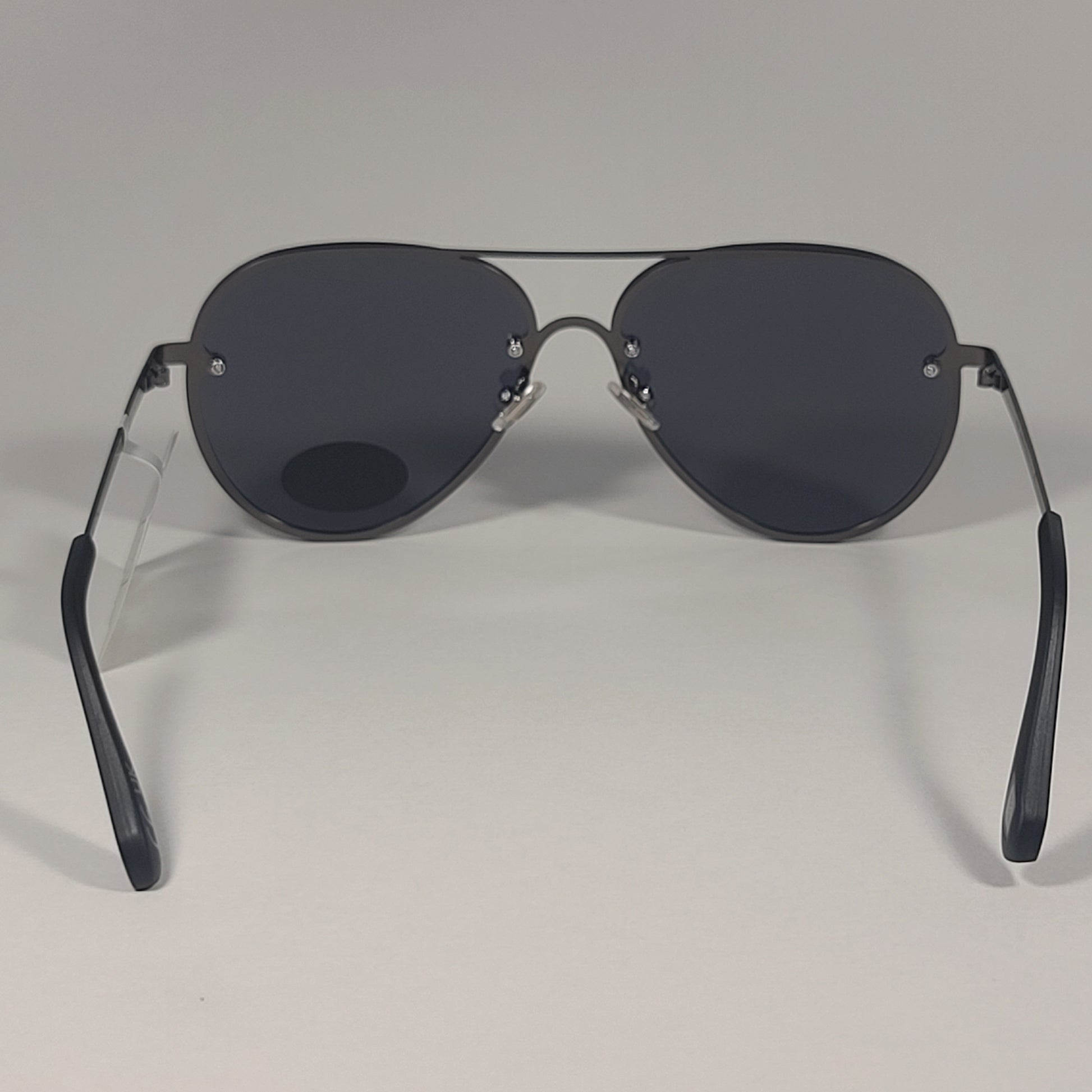 Fossil FW217 Rimless Aviator Sunglasses Matte Black Gunmetal Frame Gray Lens - Sunglasses