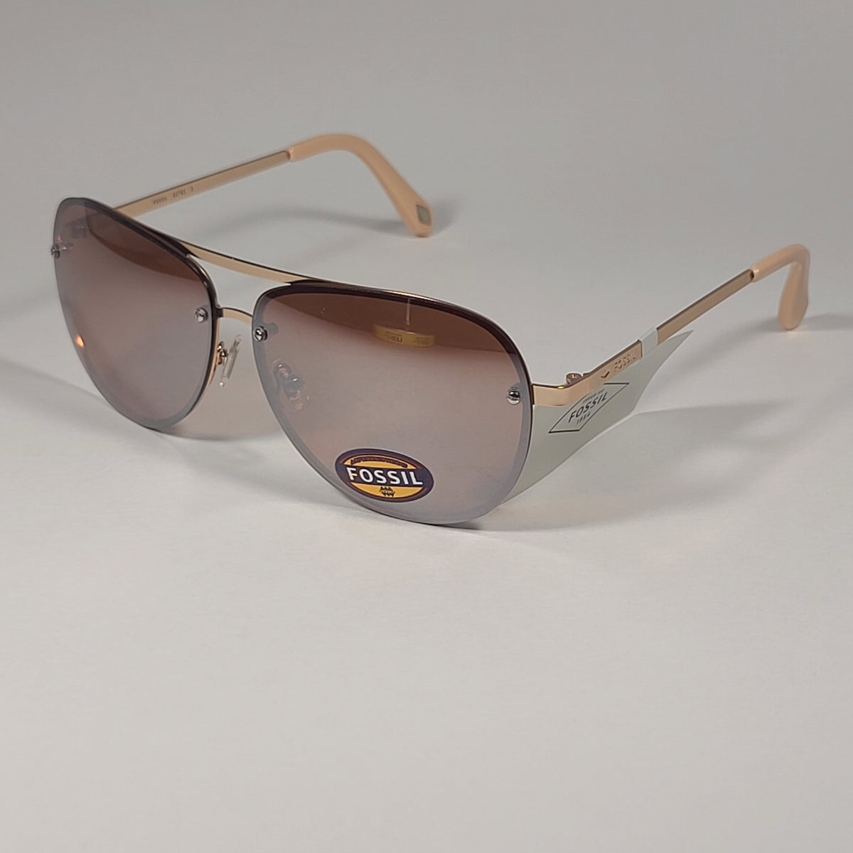 Fossil FW157 Rimless Pilot Aviator Sunglasses‎ Gold Frame Brown Flash Lens New Fossil FW157 Rimless Pilot Sunglasses Gold Frame / Brown  main image 3
