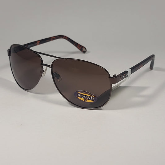 Fossil FM117 Aviator Pilot Style Sunglasses Bronze Brown Tortoise Brown Lens - Sunglasses