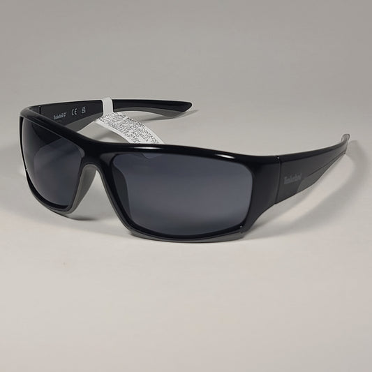Timberland Wrap Sunglasses Shiny Black Gray Rubber Trim Gray Lens TB7178 01A - Sunglasses