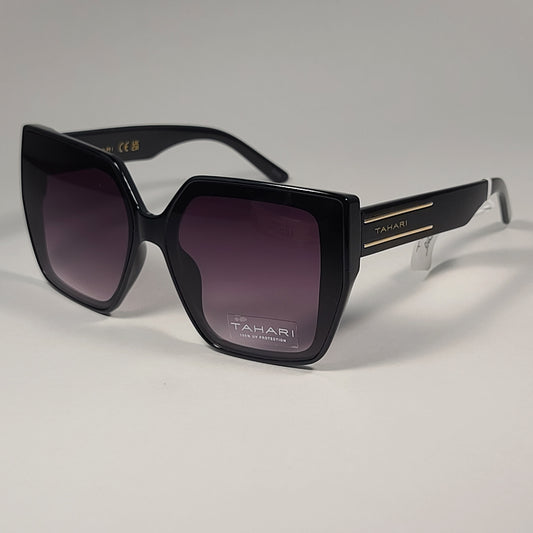 Tahari TH904 OX Oversize Square Sunglasses Shiny Black Frame Gradient Lens - Sunglasses