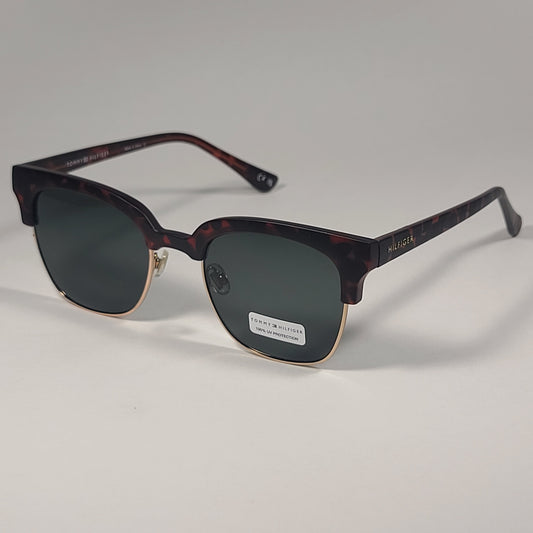 Tommy Hilfiger WP OU531 Square Club Sunglasses Matte Brown Tortoise Gold Frame / Green Lens - Sunglasses