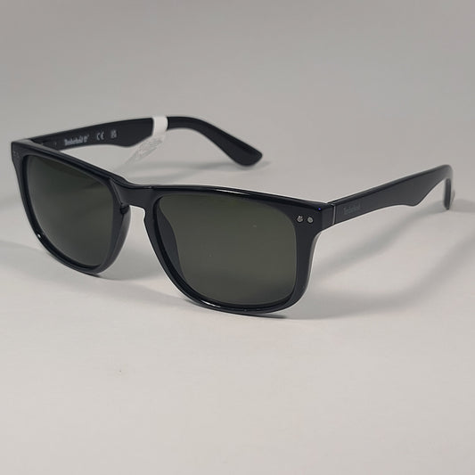 Timberland Rectangular Keyhole Sunglasses Shiny Black Green Lens TB7144 01N - Sunglasses