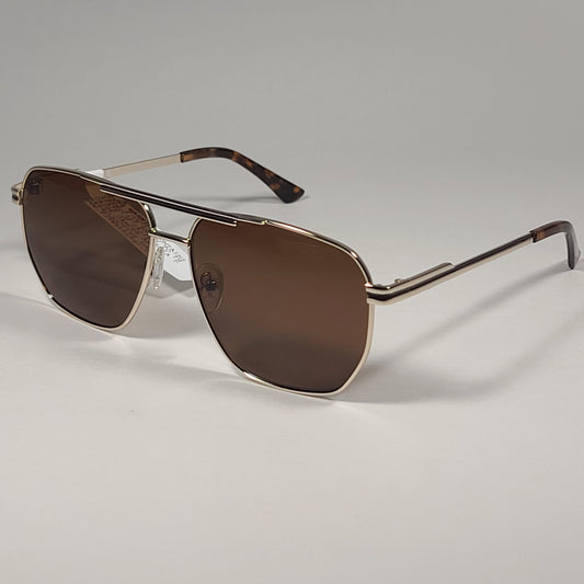 Guess Hexagon GF0230 32E Navigator Sunglasses Light Gold Frame And Brown Lens - Sunglasses