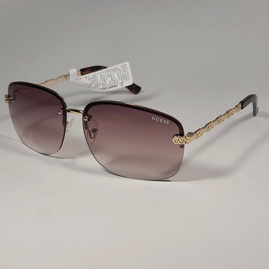 Guess Rimless Sunglasses Gold Tone Frame Metal Brown Gradient Lens GF0388 32F - Sunglasses