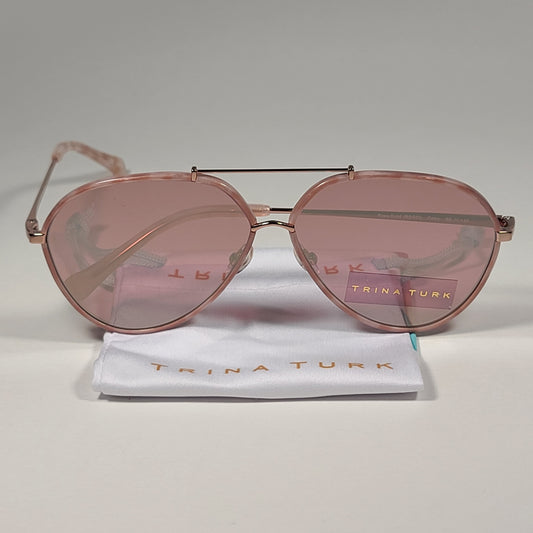 Trina Turk Women’s Cebu Aviator Pilot Sunglasses Rose Gold Frame Pink Lens RSGD - Sunglasses