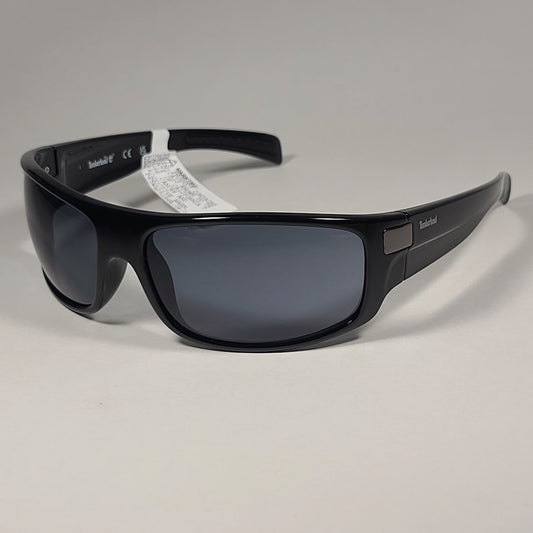 Timberland Sport Wrap Sunglasses Shiny Black Gray Lens TB7083 01A - Sunglasses