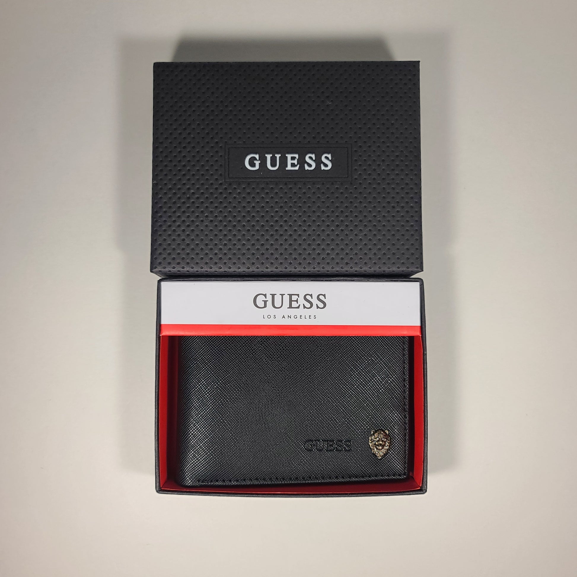 Guess Los Angeles Men’s Bifold Lion Emblem Wallet Black Passcase 31GO220099 - Wallets