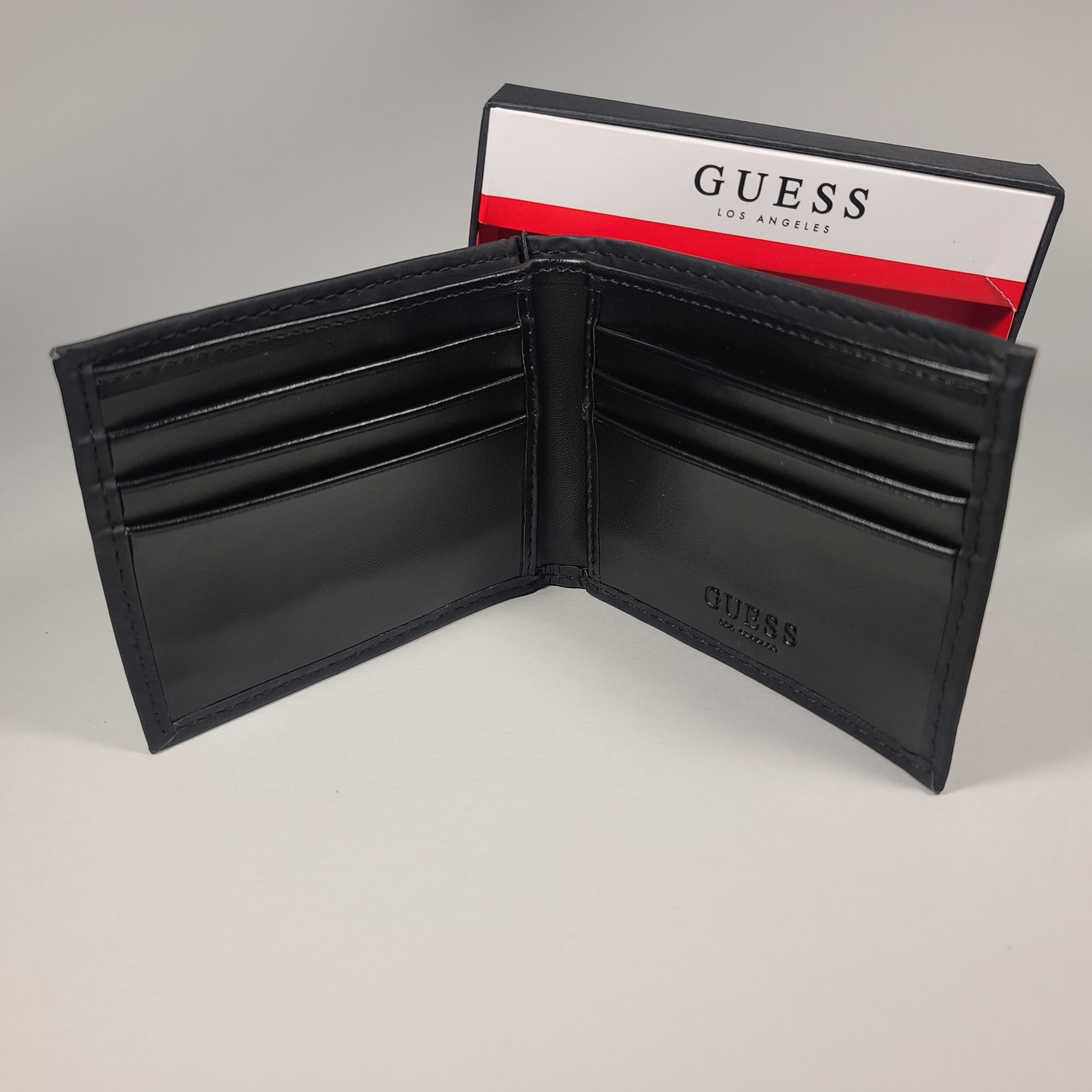 Guess Los Angeles Men’s Bifold Matte Black Leather Wallet Passcase 31GO130037 - Wallets