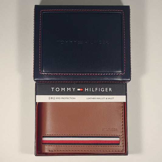 Tommy Hilfiger Men’s Bifold Tan Leather RFID Wallet & Valet 31HP220032 Saddle - Wallets