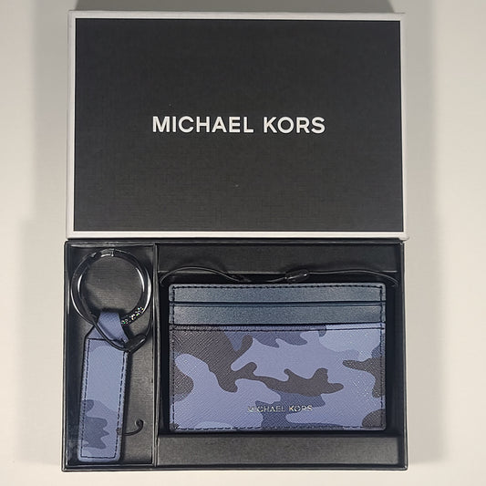 Michael Kors Men’s Admiral Blue Camouflage Credit Card Case & Key Chain 86F2SGFD1U - Wallets