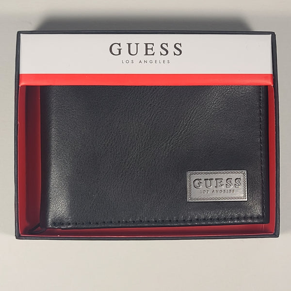 Guess Los Angeles Men's Bifold Guess Stamp Logo Leather Wallet Black P