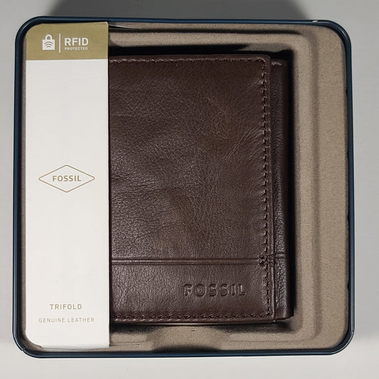 Fossil Men’s Trifold Dark Brown Leather RFID Wallet Brooks SML1512201 - Wallets