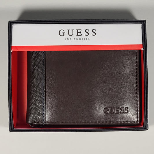 Guess Los Angeles Men’s Bifold Brown Leather & Canvas Wallet Passcase 31GO220089 - Wallets