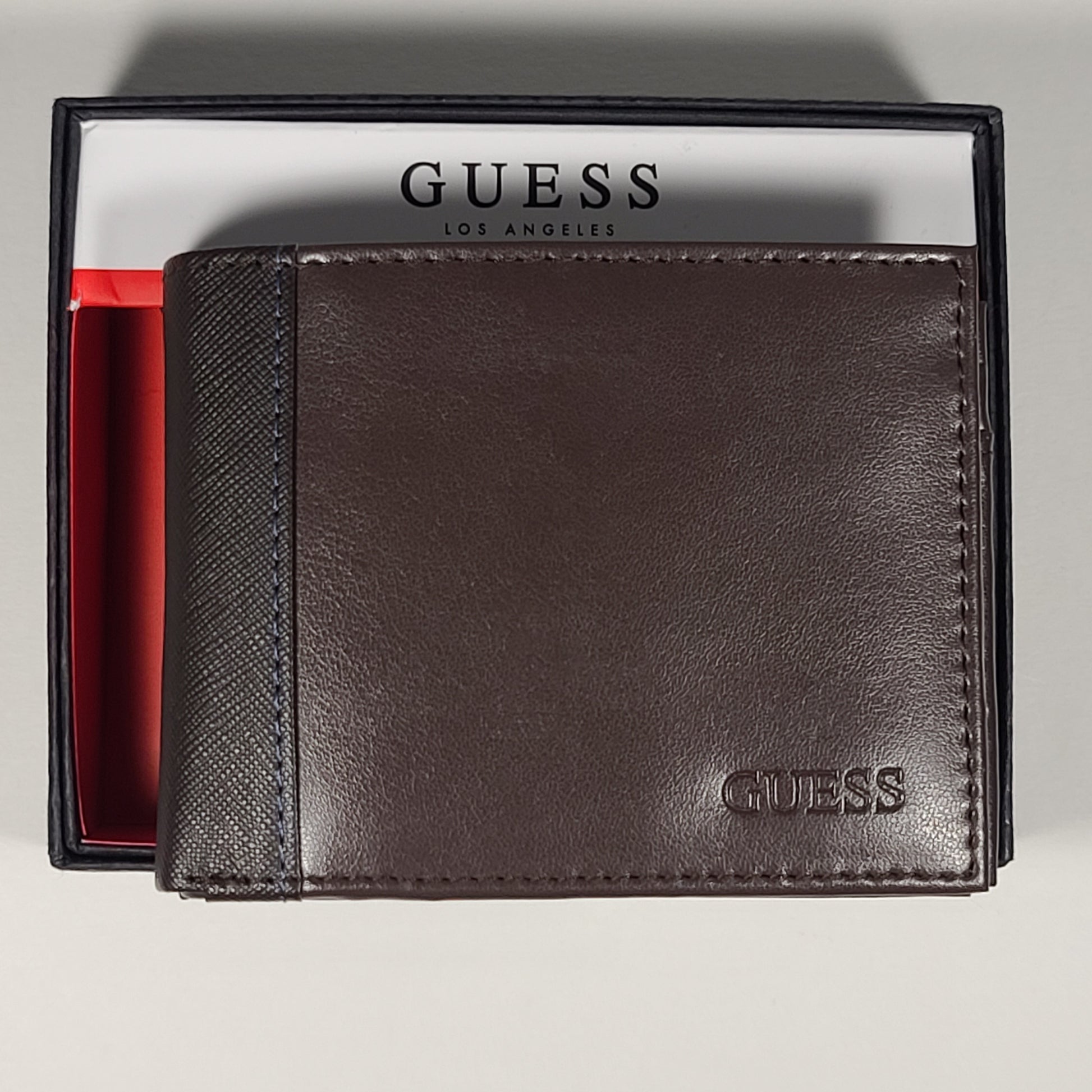 Guess Los Angeles Men’s Bifold Brown Leather & Canvas Wallet Passcase 31GO220089 - Wallets