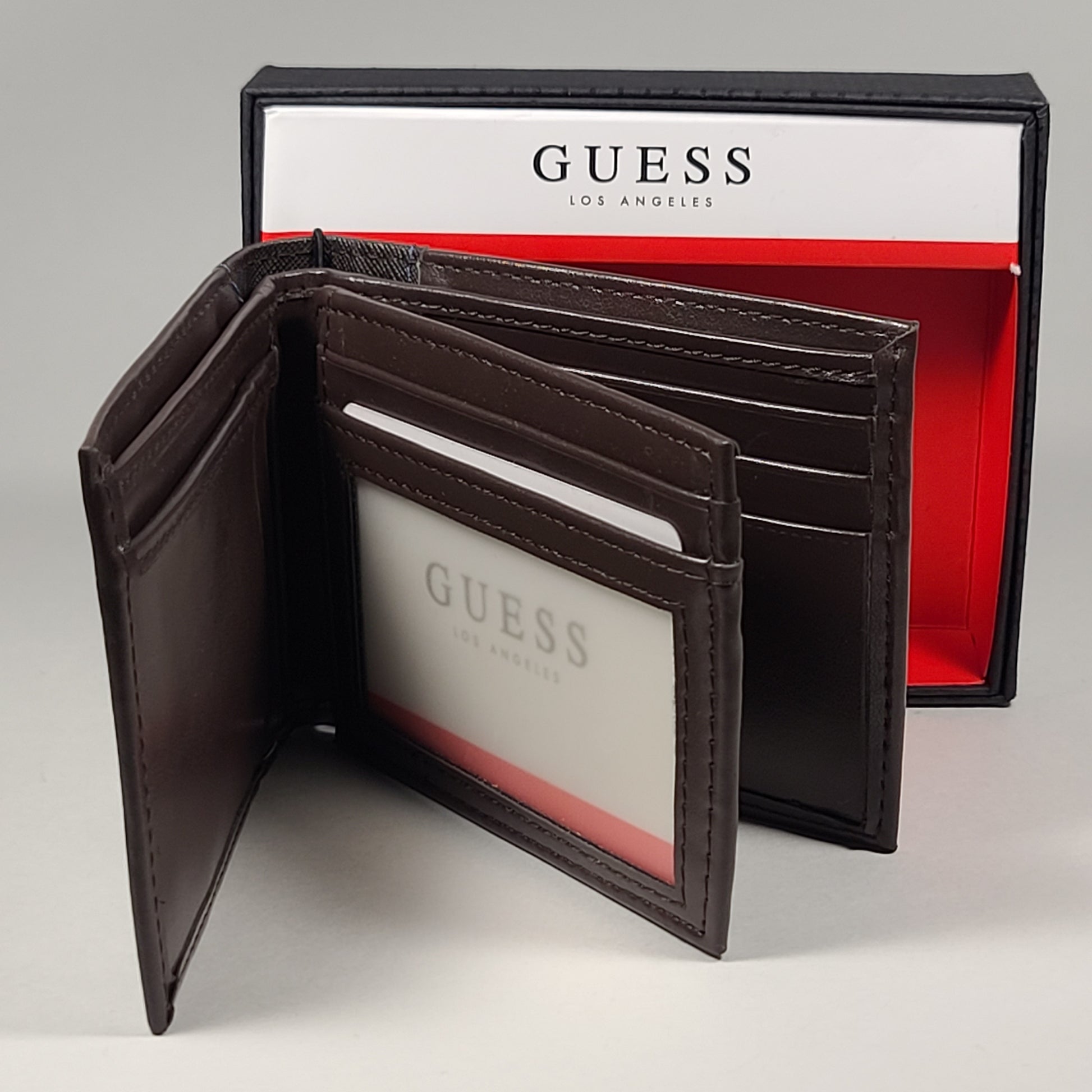 Guess Los Angeles Men’s Bifold Brown Leather & Canvas Wallet Passcase 31GO220089 - Wallets