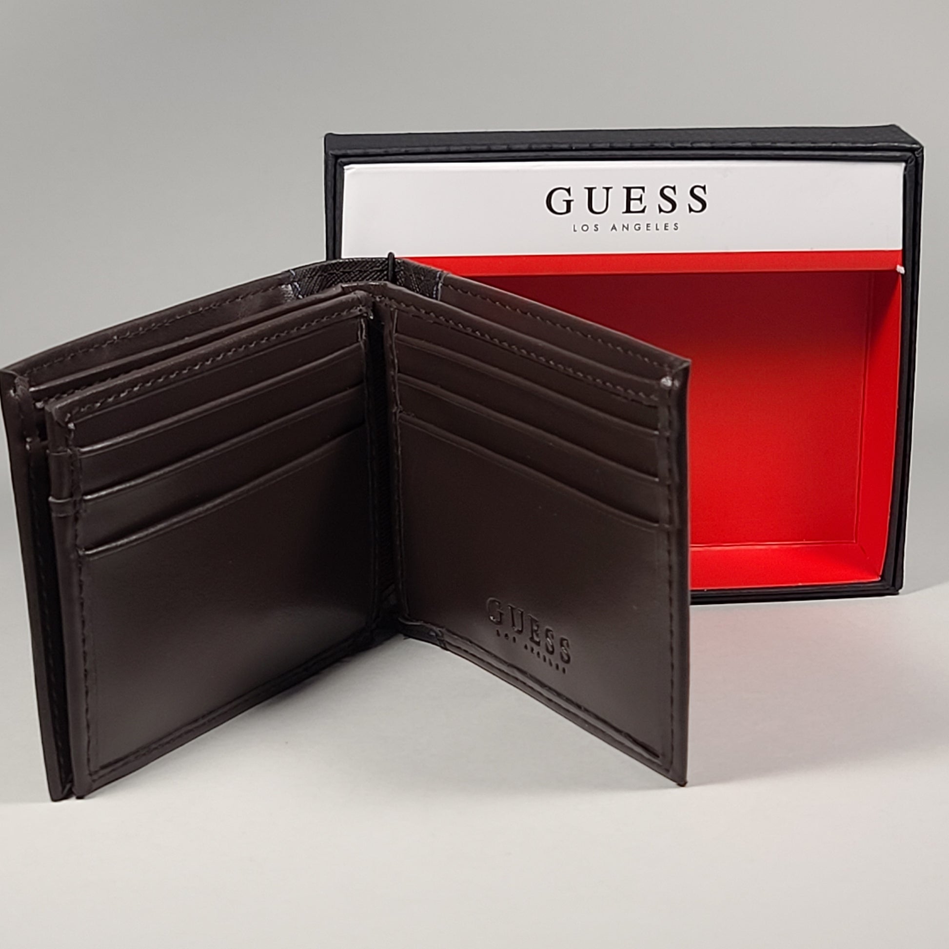 Guess Los Angeles Men’s Bifold Brown Leather & Canvas Wallet Passcase 31GO220089 - Wallets