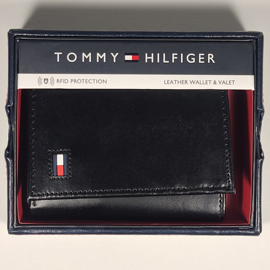 Tommy Hilfiger Men’s Trifold Black Leather RFID Wallet & Valet Passcase 31HP110052 - Wallets