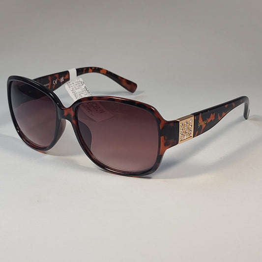 Guess GF0411 52F Oval Sunglasses Brown Tortoise Gold Rhinestone Gradient Lens - Sunglasses