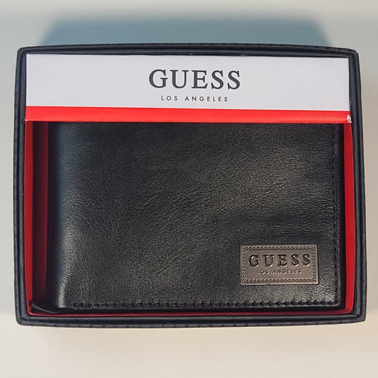 Guess Los Angeles Men’s Bifold Logo Leather Wallet Black Passcase 31GO220061 - Wallets