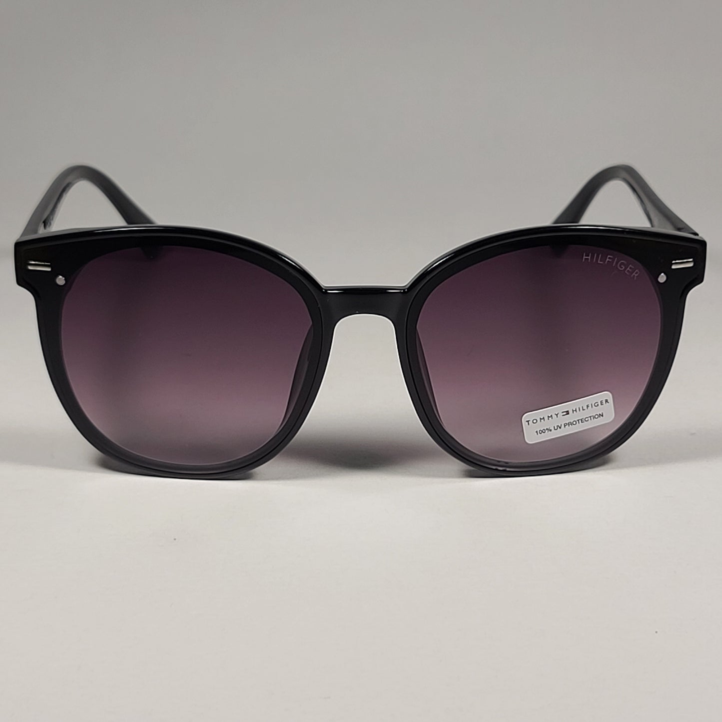 Tommy Hilfiger Ariana WP OL566 Round Cat Eye Sunglasses Black Frame Smoke Lens - Sunglasses