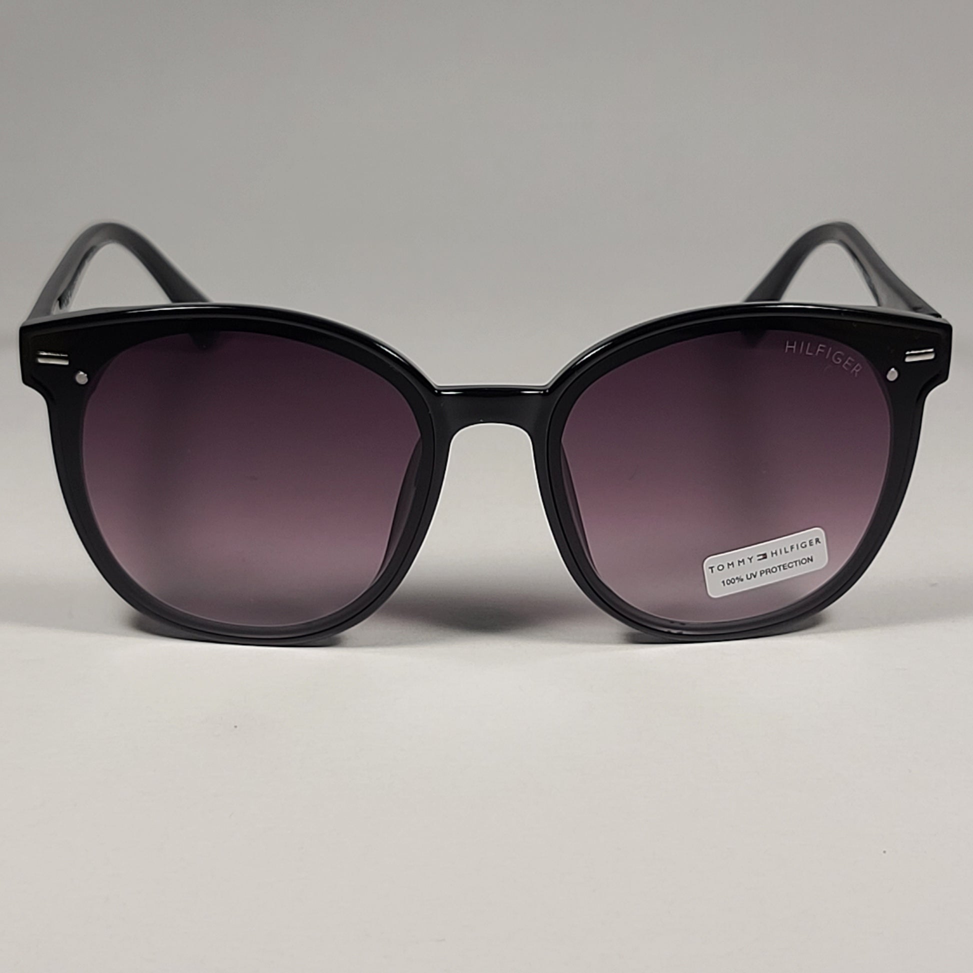 Tommy Hilfiger Ariana WP OL566 Round Cat Eye Sunglasses Black Frame Smoke Lens - Sunglasses