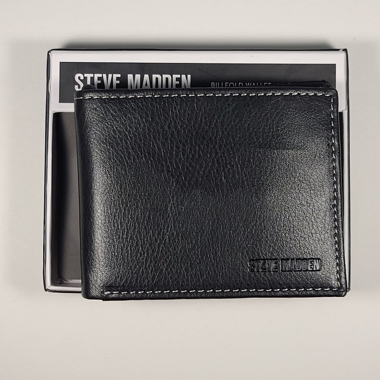 Steve Madden Men’s Billfold Black Leather Wallet With Back ID RFID N80093/08 - Wallets