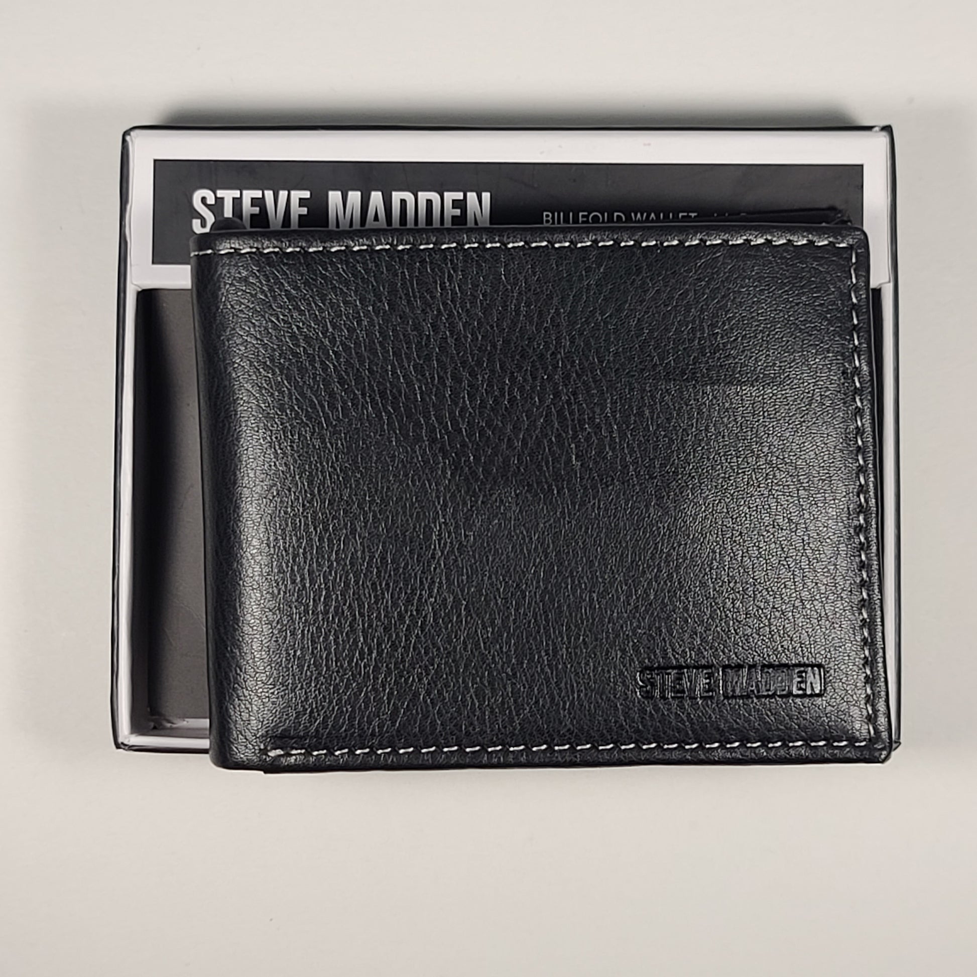 Steve Madden Men’s Billfold Black Leather Wallet With Back ID RFID N80093/08 - Wallets