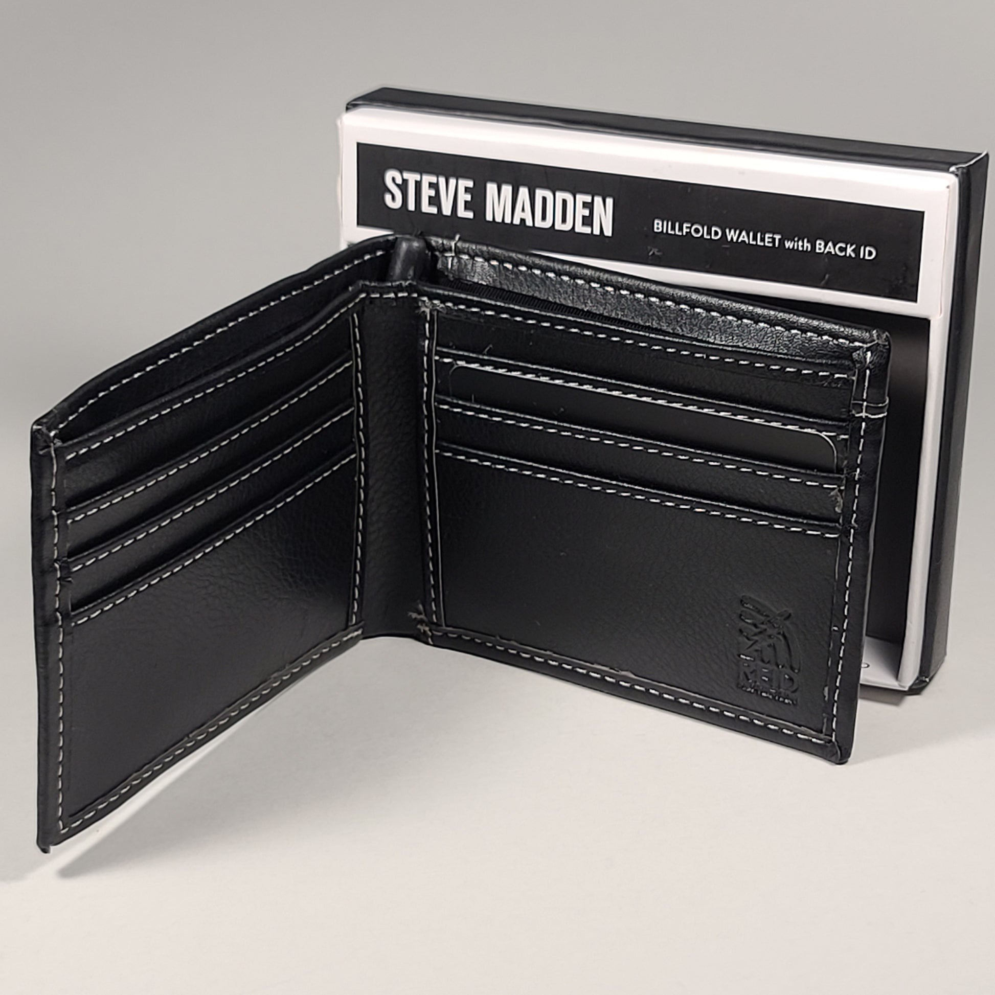 Steve Madden Men’s Billfold Black Leather Wallet With Back ID RFID N80093/08 - Wallets