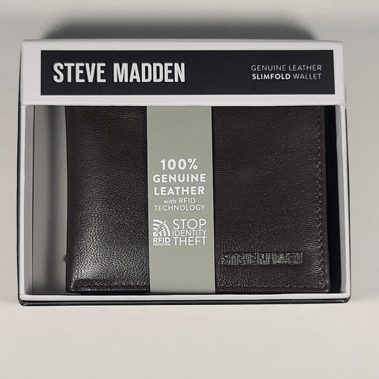 Steve Madden Men’s Slimfold Bifold Dark Brown Leather Wallet RFID N80005/01RF - Wallets