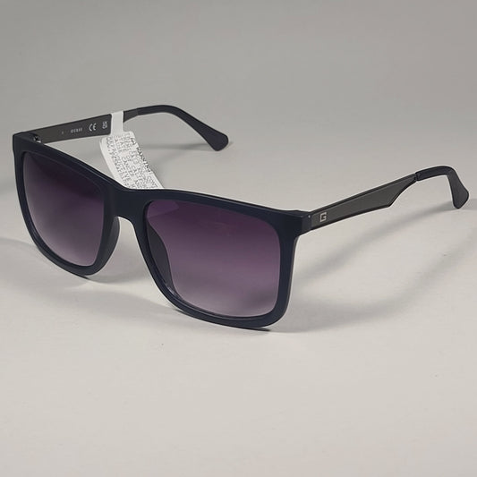Guess Rectangular Sunglasses Gunmetal Dark Navy Blue Frame Smoke Gray Gradient Lens GF0171 91B
