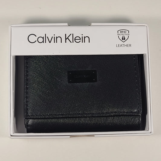 Calvin Klein Men’s Trifold Black Leather RFID Passcase Wallet 31KA110015 - Wallets