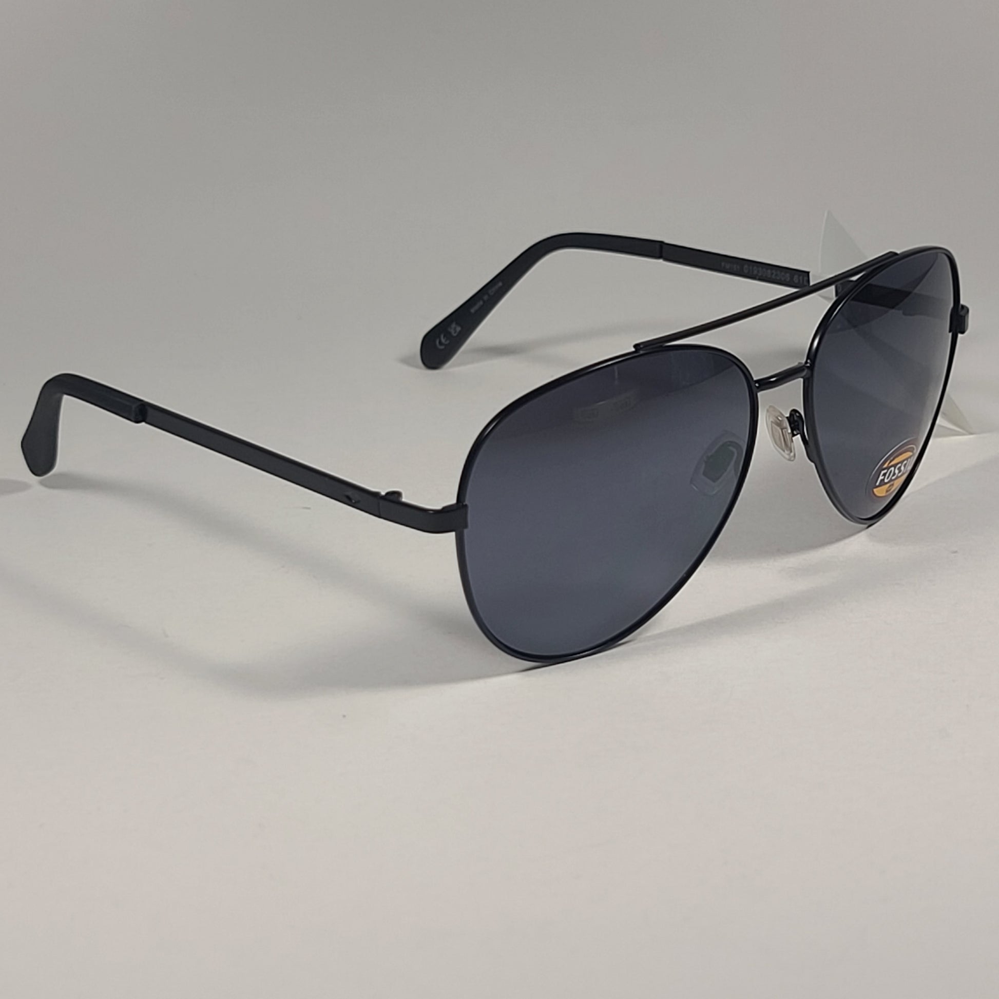 Fossil FM151 Aviator Pilot Style Sunglasses Matte Black Frame Gray Lens 61mm