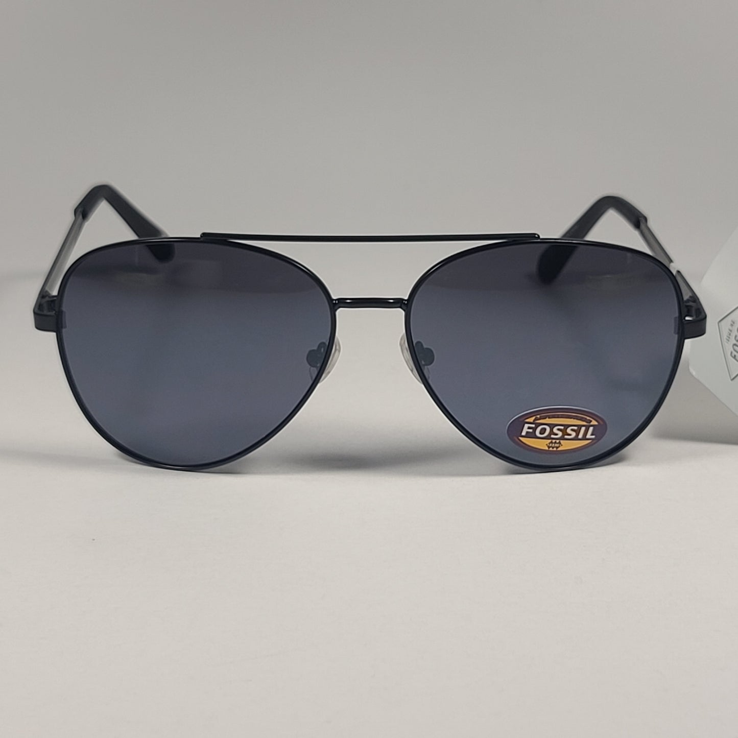 Fossil FM151 Aviator Pilot Style Sunglasses Matte Black Frame Gray Lens 61mm
