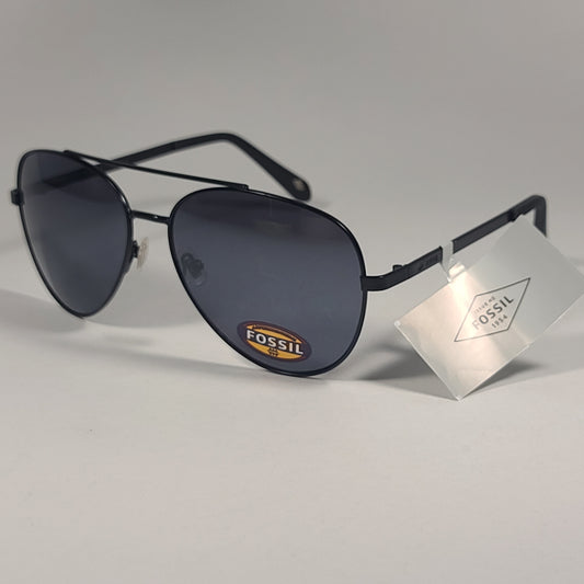 Fossil FM151 Aviator Pilot Style Sunglasses Matte Black Frame Gray Lens 61mm