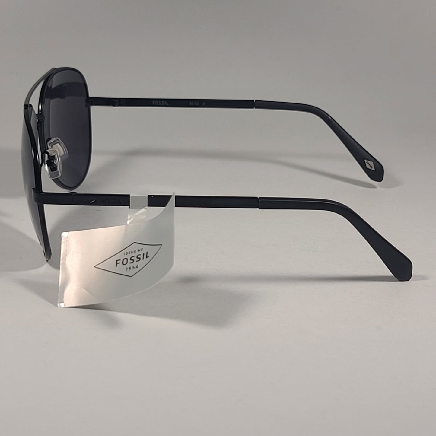 Fossil FM151 Aviator Pilot Style Sunglasses Matte Black Frame Gray Lens 61mm