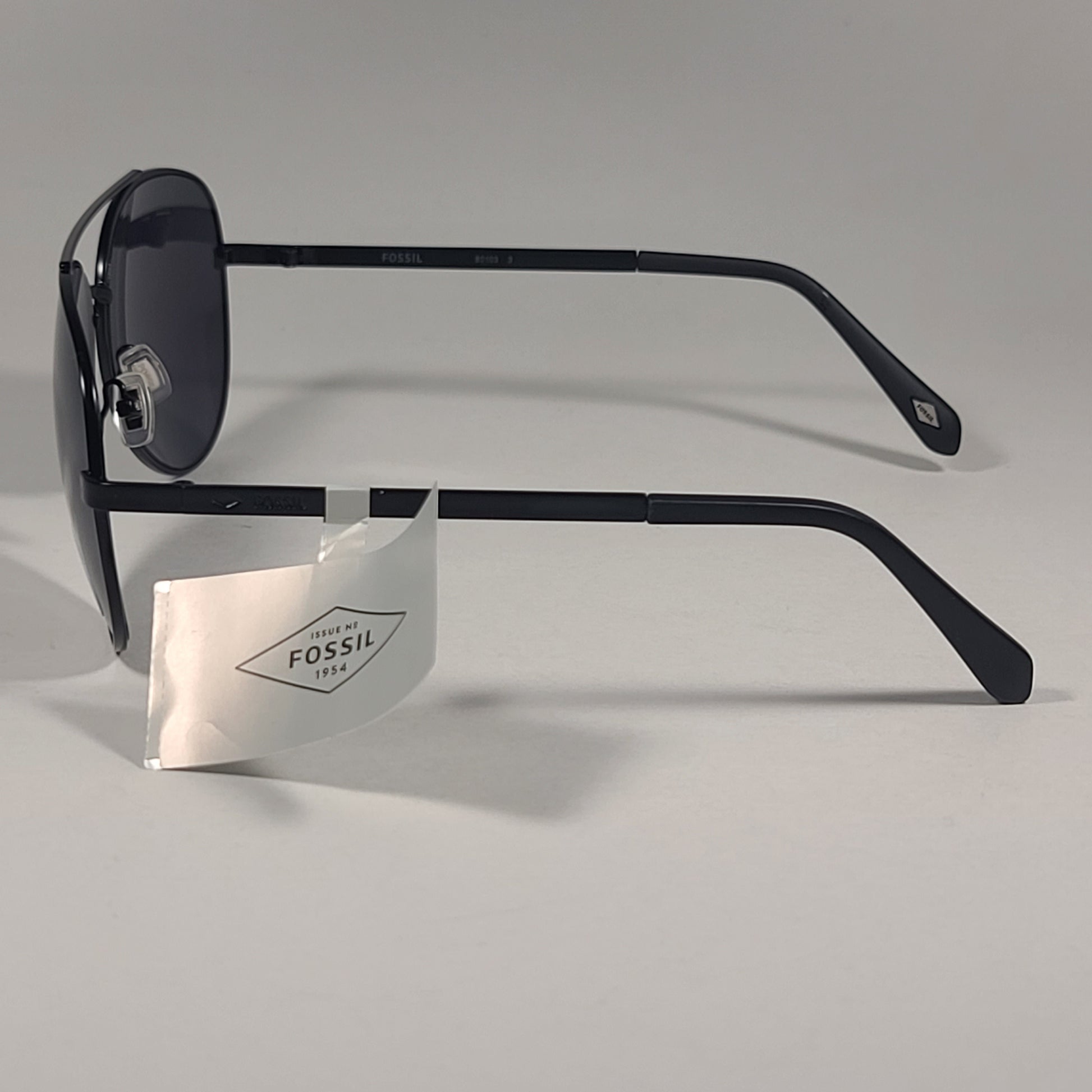 Fossil FM151 Aviator Pilot Style Sunglasses Matte Black Frame Gray Lens 61mm
