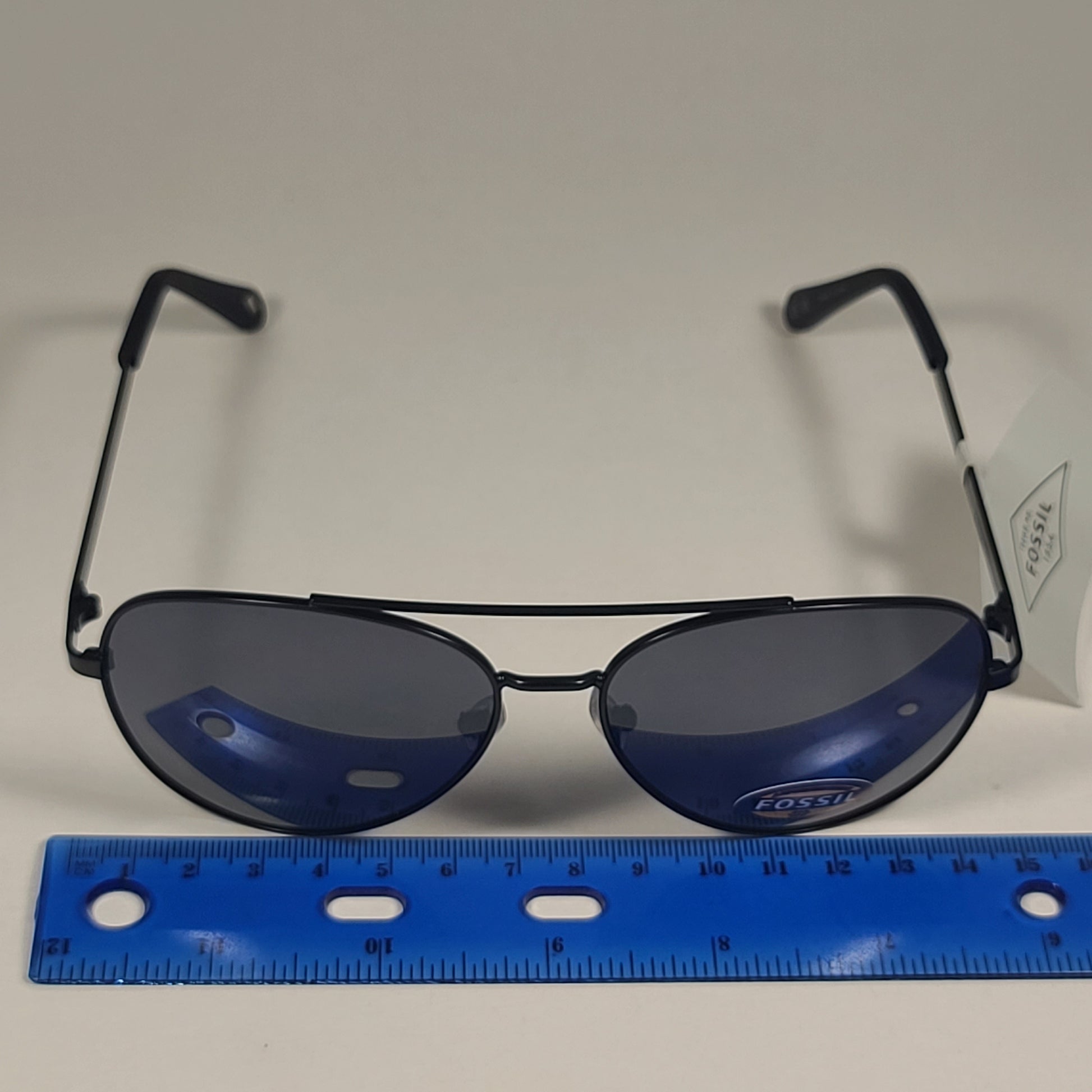 Fossil FM151 Aviator Pilot Style Sunglasses Matte Black Frame Gray Lens 61mm