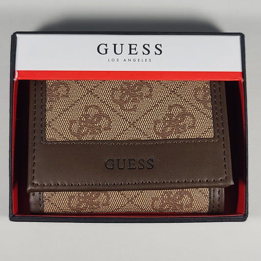 Guess Los Angeles Men’s Trifold Brown Stitch Leather Wallet Passcase 31GO110049 - Wallets