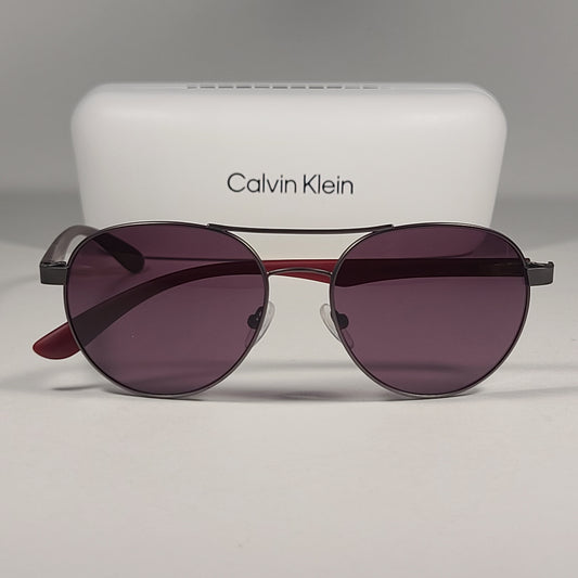 Calvin Klein CK19313S 008 Aviator Pilot Sunglasses Gunmetal & Red Gray Pink Lens