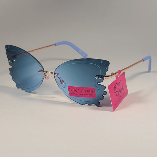 Betsey Johnson Rimless Butterfly Sunglasses Gold Frame Blue Lens BJ 23 204 EMB BLU