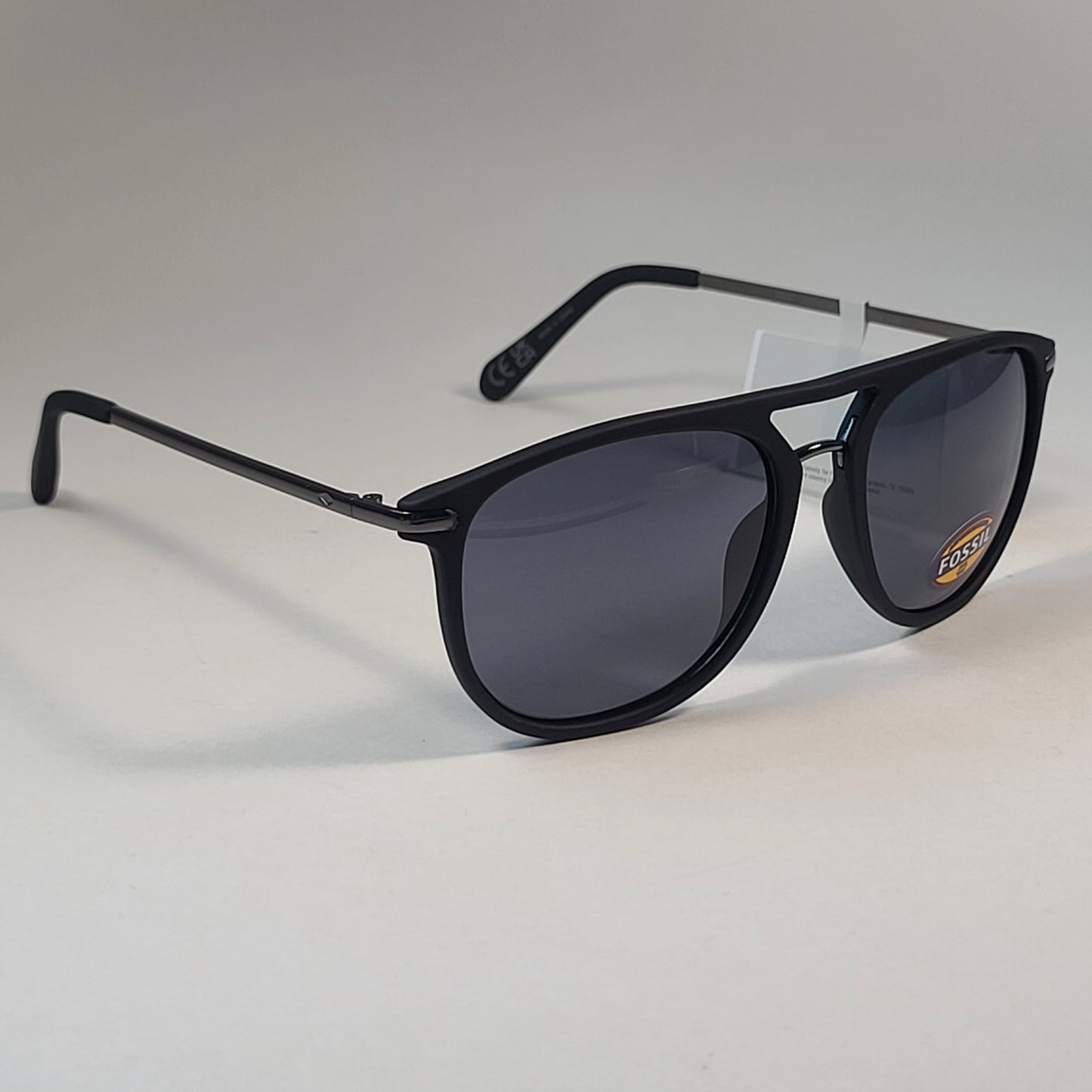 Fossil FM141 Pilot Style Sunglasses Matte Black Dark Silver Gunmetal Frame Solid Gray Lens