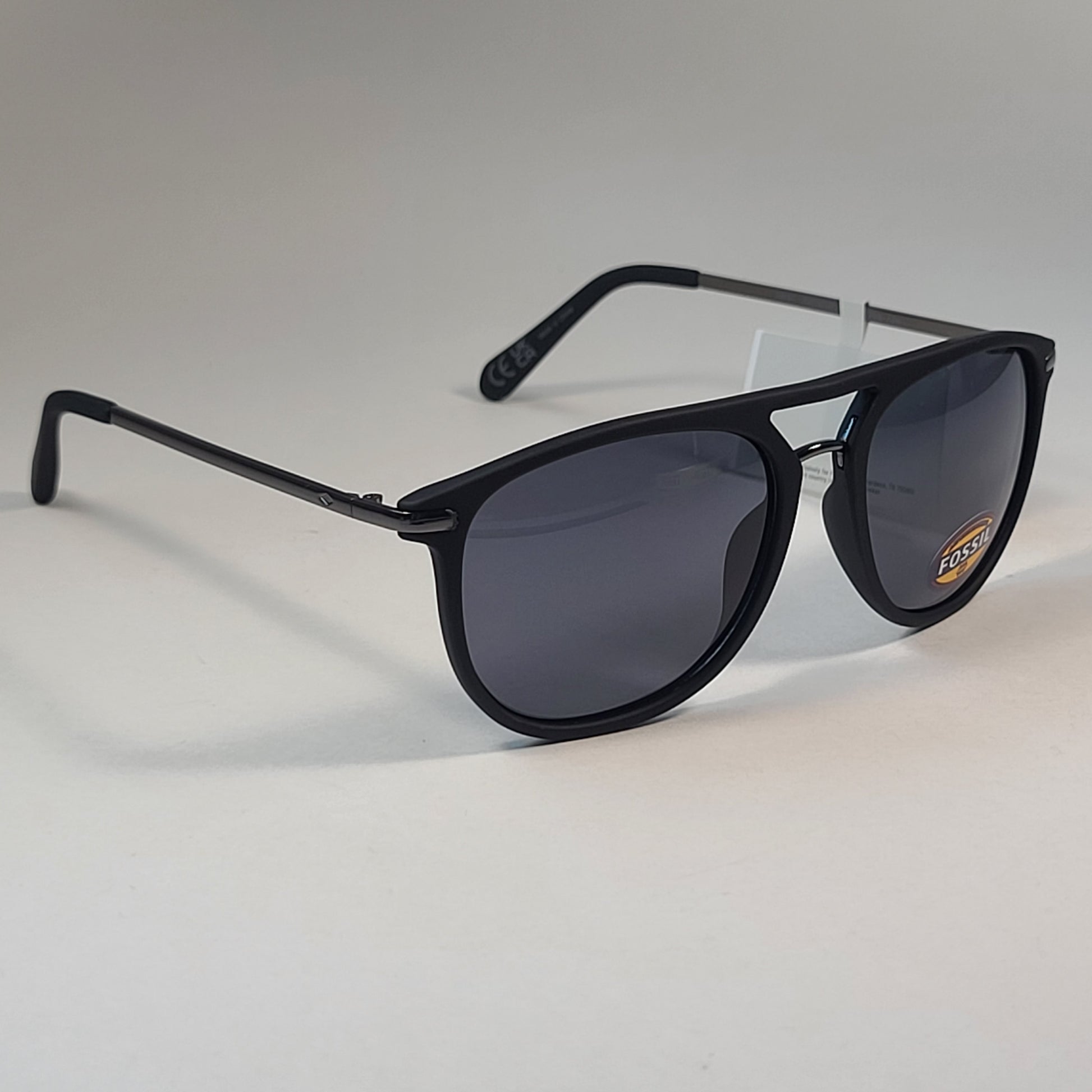 Fossil FM141 Pilot Style Sunglasses Matte Black Dark Silver Gunmetal Frame Solid Gray Lens