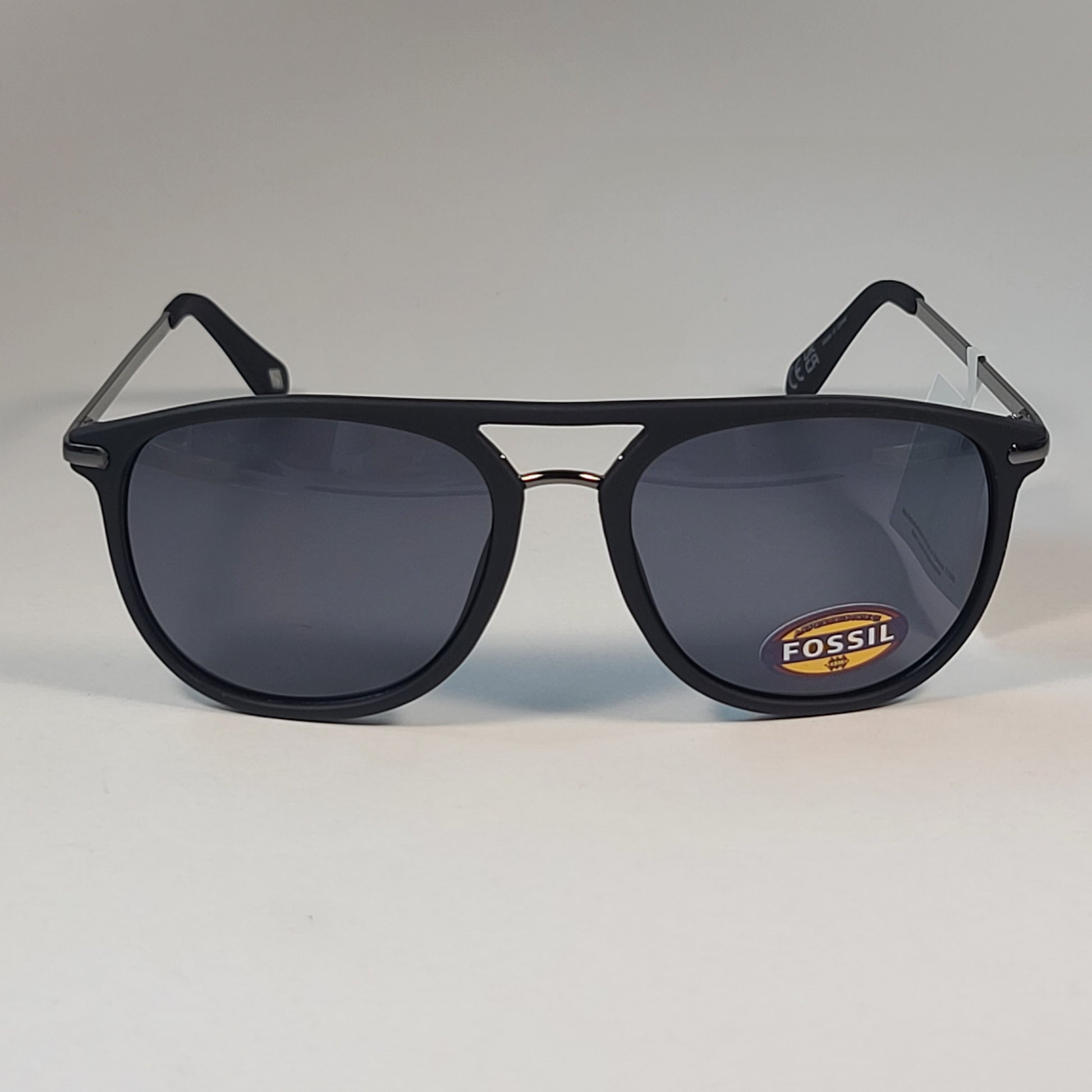 Fossil FM141 Pilot Style Sunglasses Matte Black Dark Silver Gunmetal Frame Solid Gray Lens
