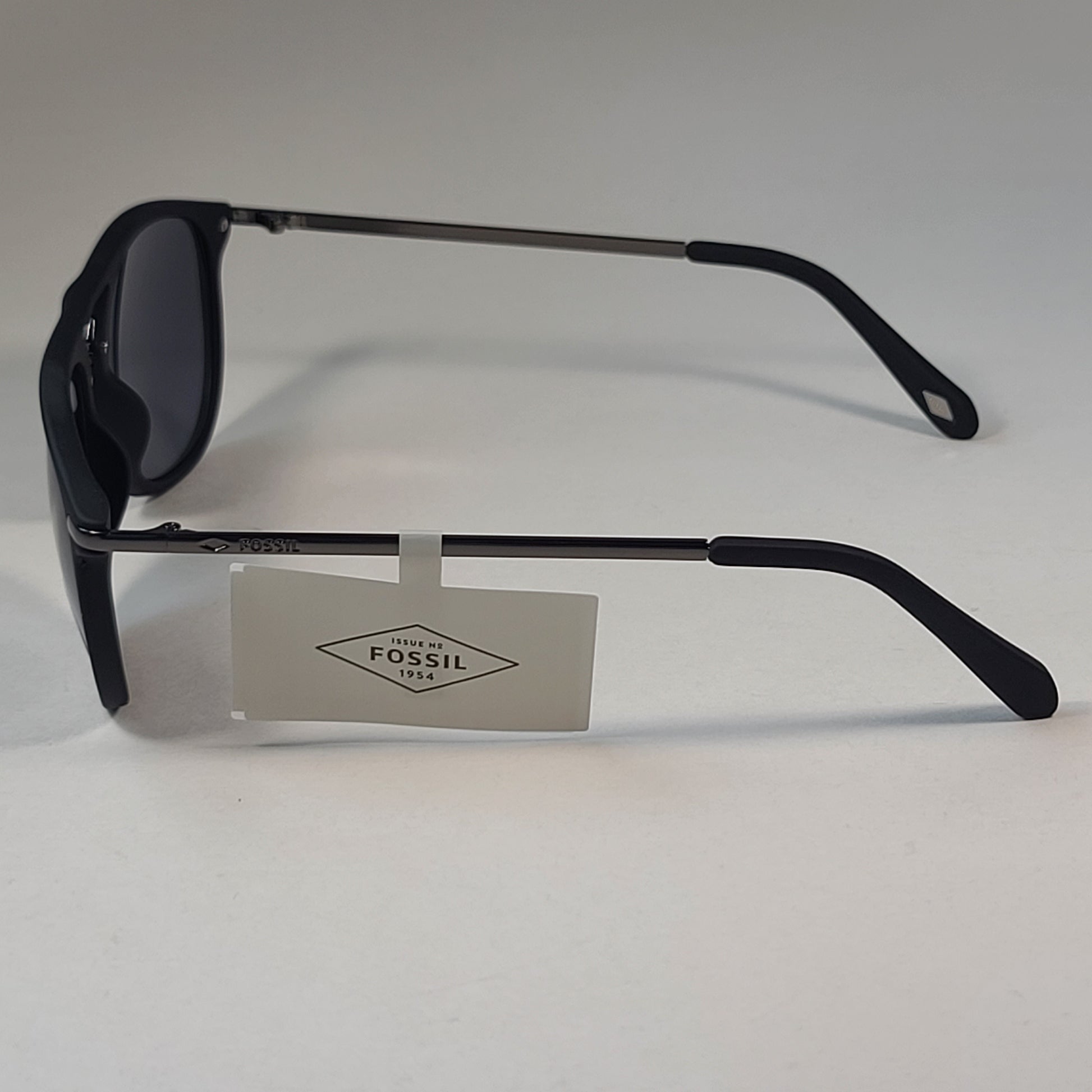 Fossil FM141 Pilot Style Sunglasses Matte Black Dark Silver Gunmetal Frame Solid Gray Lens